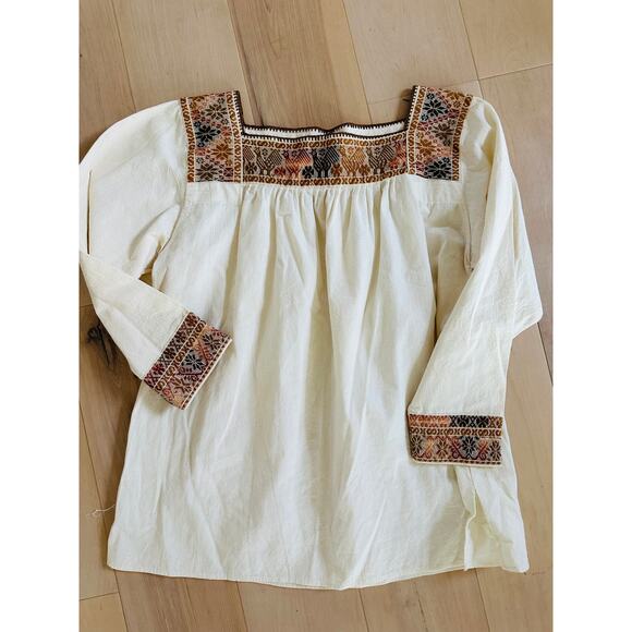 Vintage 70s Peasant Blouse Boho Hand Embroidered Cotton Folk Festival Shirt SZ M - Picture 11 of 13